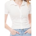 thumbnail image 5 of Made by Olivia Women's Solid Short Sleeve Junior Fit Button Down Fitted Casual Top, 5 of 6