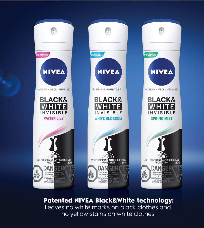 NIVEA Vaporisateur À Sec Protection Antisudorifique 48H Black & White Invisible White Blossom 150 ml