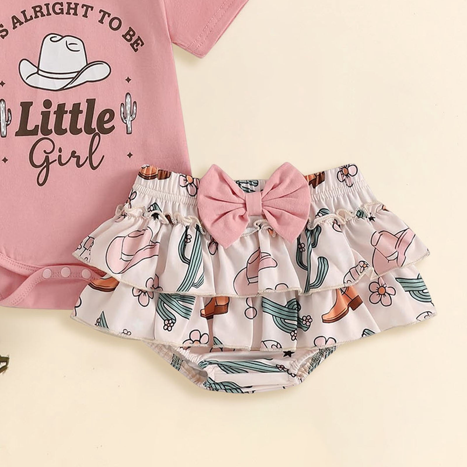 Faraee 0-18 Months Newborn Infant Baby Girl Clothes Ruffle Short Sleeve Romper Shorts Set Bowknot Floral Summer Outfits Pink