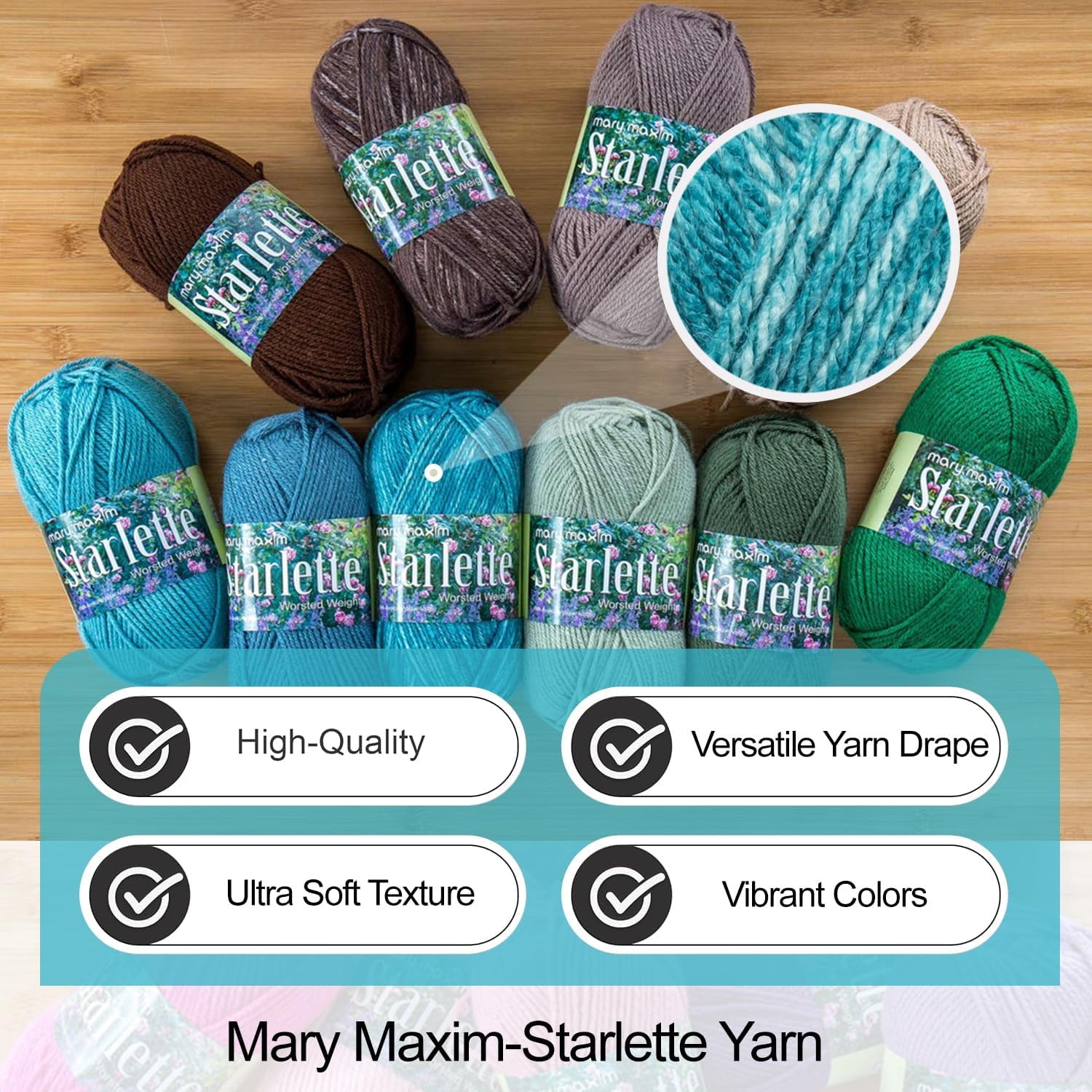 Mary Maxim Starlette Crocheting Yarn - Acrylic Worsted Weight Yarn 4, Teal Heather