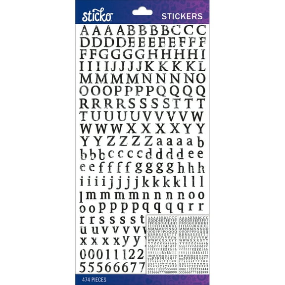 Sticko Alphabet Stickers-Black Distressed Octavian Small