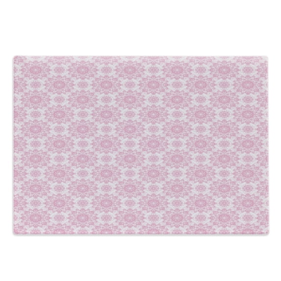 Pink Damask Cutting Board, Modernized Baroque Floral Ornaments Leaves in Girly Blush Tones, Decorative Tempered Glass Cutting and Serving Board, in 3 Sizes, by Ambesonne