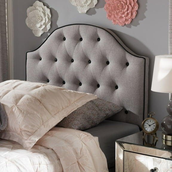 Baxton Studio Windsor Modern and Contemporary Greyish Beige Fabric Upholstered Scalloped Buttoned Full Size Headboard