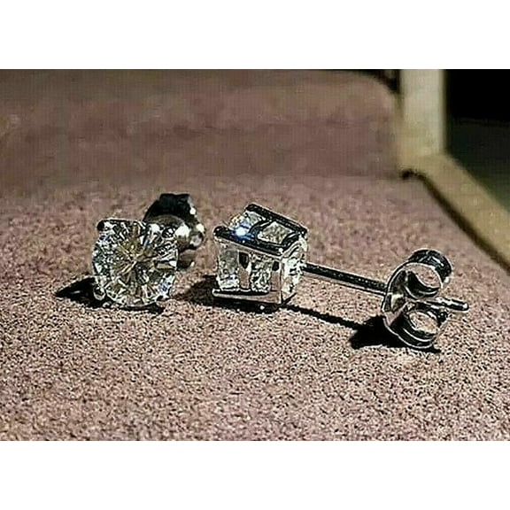 3Ct Lab Created Diamond Round Cut Solitaire Fancy Stud Earrings 14K White Gold Plated
