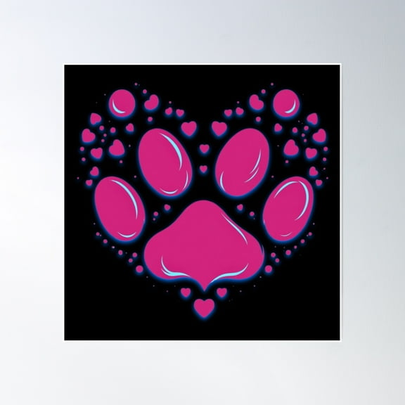 Love-Heart Paw - Pink Poster Wall Art, Modern Wall Decor, 16x16 UNFRAMED