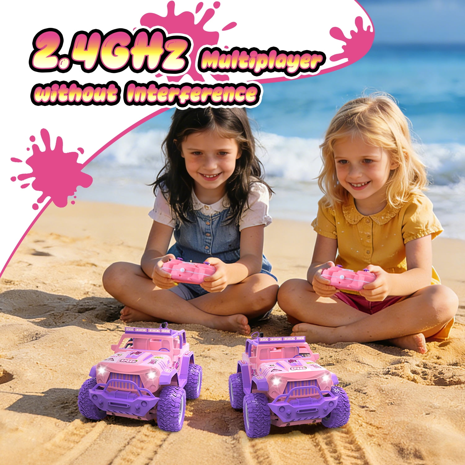 JoyStone Pink RC Cars for Girls, 2.4GHz Remote Control Truck with LED Lights, Spray & Sound Effects, DIY Stickers, Toy Cars Gift for Kids 3+