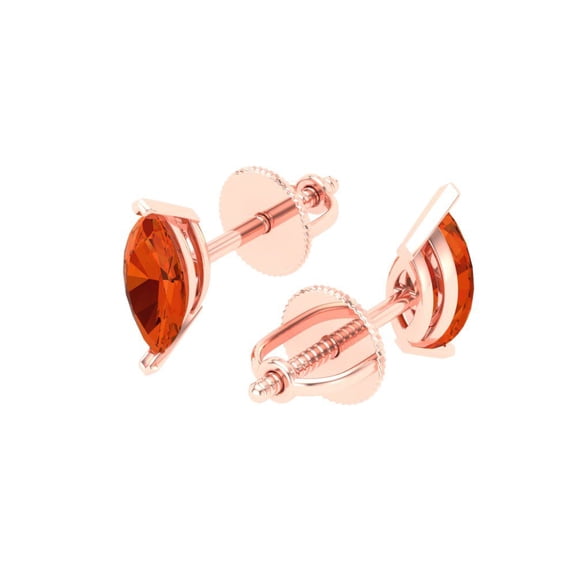 1.0 Ct Marquise Cut Studs Red Crystal 14K Rose Solid Gold Everyday Dainty Earrings Push Back