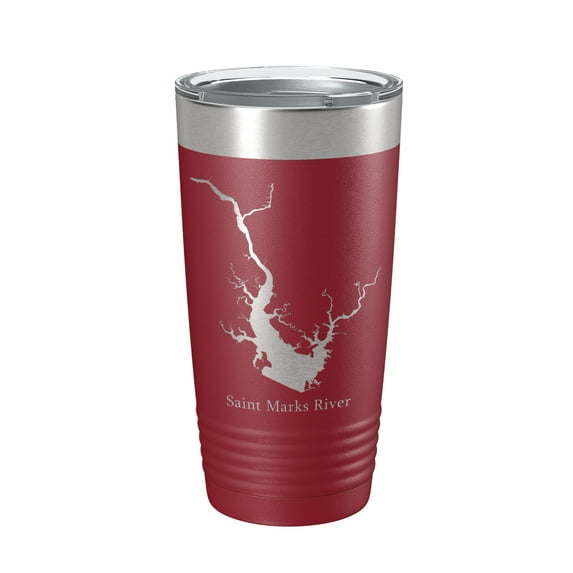St. Marks River FL Map Tumbler Travel Mug Insulated Laser Engraved Coffee Cup Apalachee Bay Florida Saint 20 oz Maroon