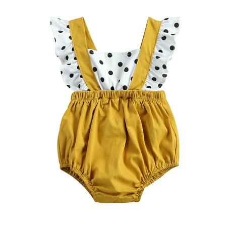 

One opening Baby Girl’s Fashion Polka Dot Stitching Bandage Fly Sleeve Romper
