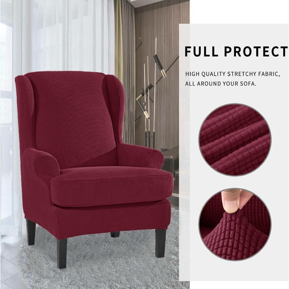 LKJYER Wing Chair Slipcovers 2 Pieces Stretch Spandex Wingback Chair Covers Sofa Slipcover Washable Armchair Protector Cover for Living Room and Bedroom