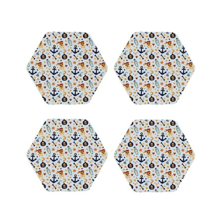 

Junzan Pirate Skull And Anchor Print Coasters for Drinks - Leather Coasters Set of 4 for Coffee Table for Housewarming/Kitchen/Bar/Decor-Hexagon