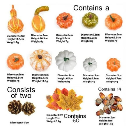 Inevnen Fall Thanksgiving Artificial Harvest Pumpkins, Pine Cones, Maple Leaves, Acorns for Home