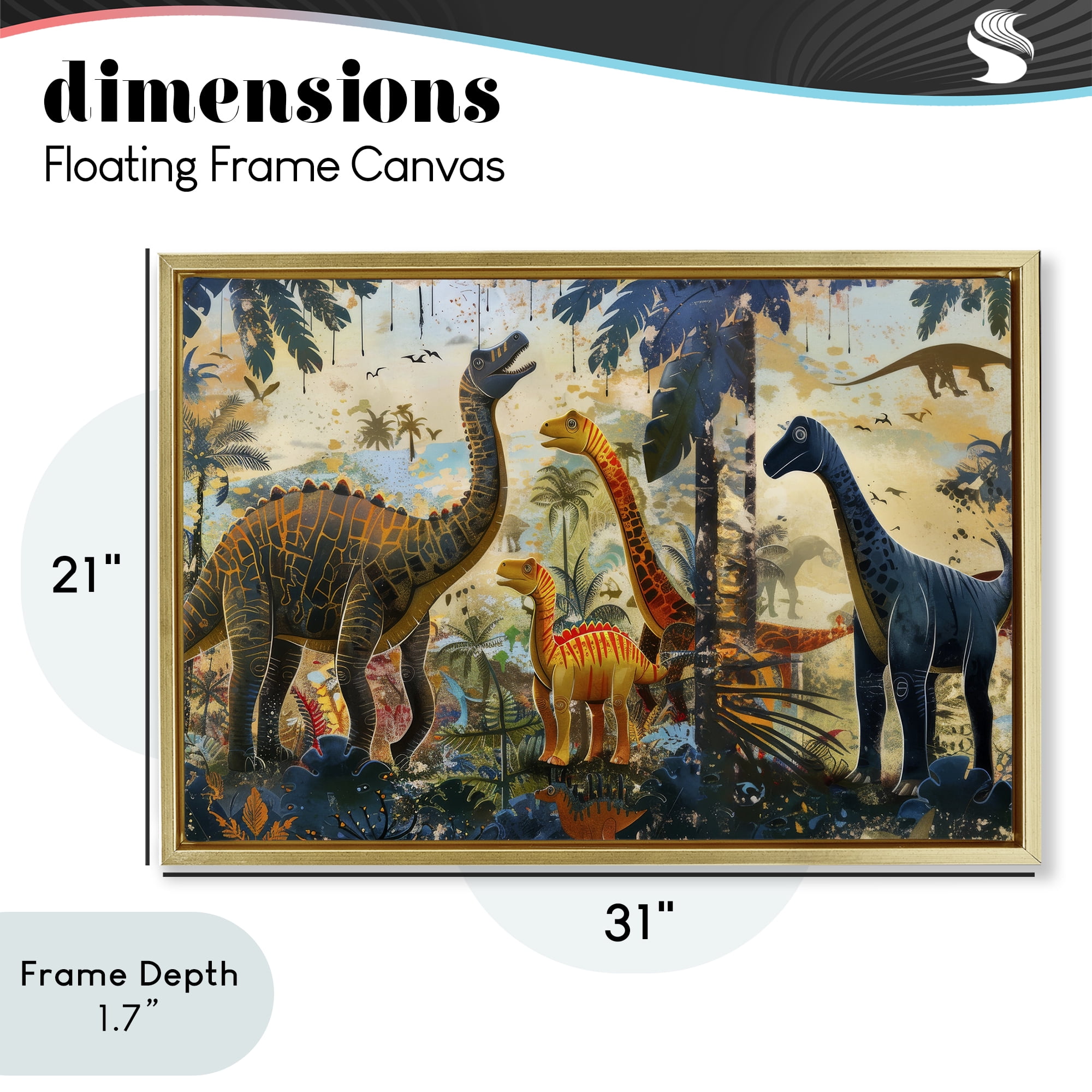 Stupell Industries Jurassic Journey in Nature Gold Framed Floater Canvas Wall Art, design by Lazar Studio