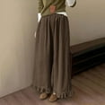 thumbnail image 4 of Wide Leg Pants Woman Sevevn Womens Corduroy Pants Wide Leg Ruffled Hem Elastic Waist Lounge Cord Pants with Pockets, 4 of 8