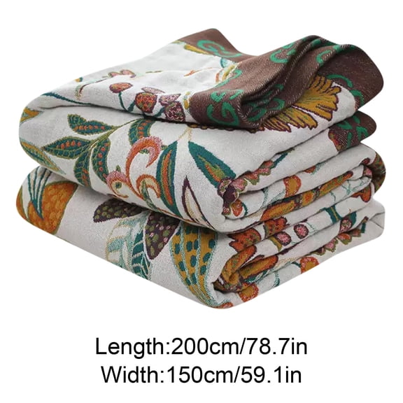 Boho Throw Blanket for Bed - Cotton, Soft, Breathable, Quilt Floral Leaves Embroidery - All Season Twin Blankets for Sofa Couch Chair(59.1x78.7in)
