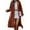 Brown, variant on Female Fuzzy Fleece Lapel Open Front Long Cardigan Coat Fur Warm Winter Outwear Jackets Chocolate Color XL