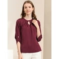 thumbnail image 3 of DARING DIVA Round Neck Keyhole Pleated Shirred Work Top M Wine Red, 3 of 6