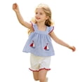 thumbnail image 2 of CUZIBR Summer Toddler Baby Girls 2 Piece Sets Sleeveless Plaid Prints Cute Embroidery Square Collar Ruffles Trim Tank Top Blouse Shorts Breathable Stylish Lightweight Outfits,Blue,3-6 Months, 2 of 8