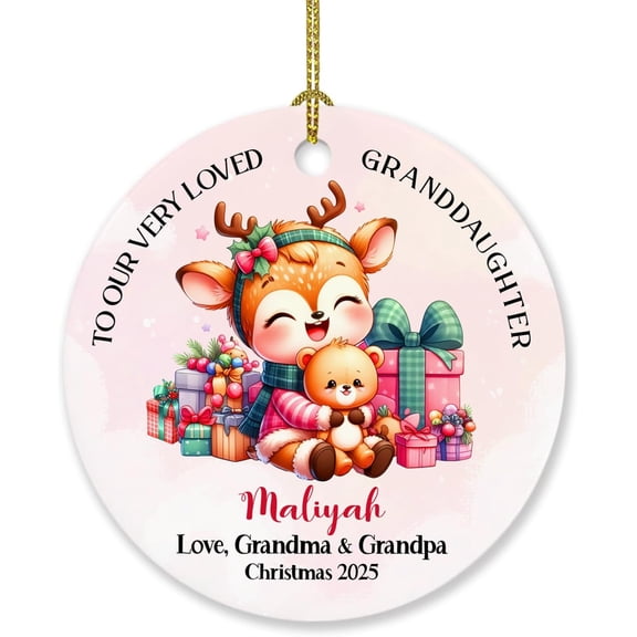 Customized Granddaughter Christmas Ornament 2025, To Our Very Loved Granddaughter Ornament Gift, Personalized Reindeer Granddaughter Xmas Ornament, Loved Granddaughter Ornament from Grandma & Grandpa