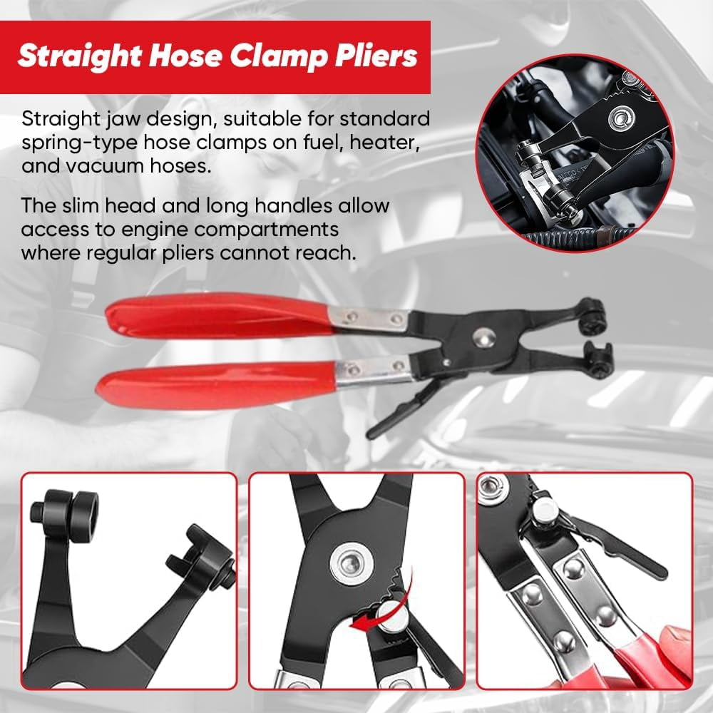 5-Piece Automotive Electrical Disconnect Pliers Kit, High-Carbon Steel 60° Angled Connector Separator, Hose Clamp Pliers, Trim Clip Removal Tools, Plug Release & Wire Terminal Remover for Auto Repair