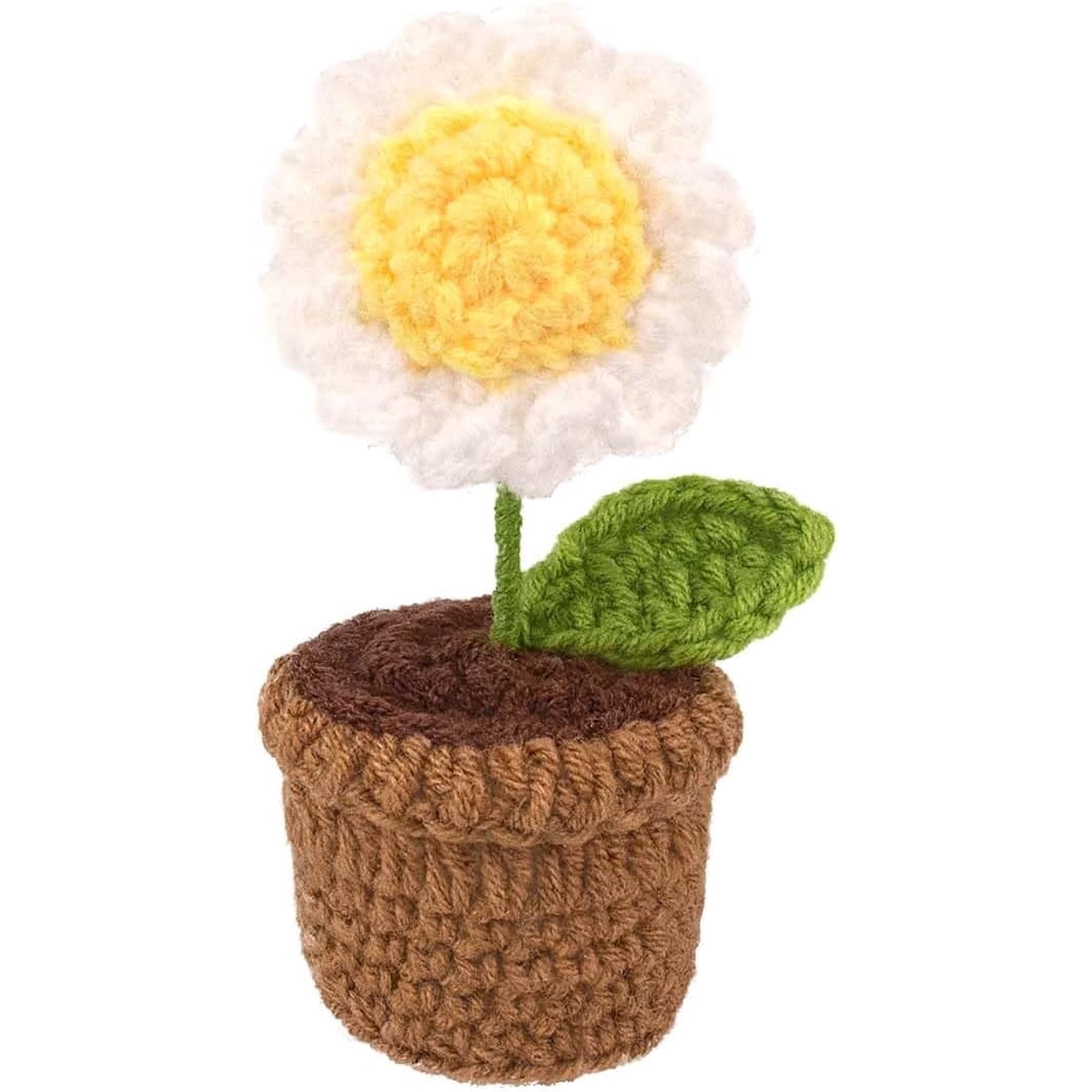 Handmade Crochet Daisy Flowers: Small Potted Knitted Desk & Car Decor, Artificial Fake Plant Aesthetic Home Room Decoration, Cute Flower Gift