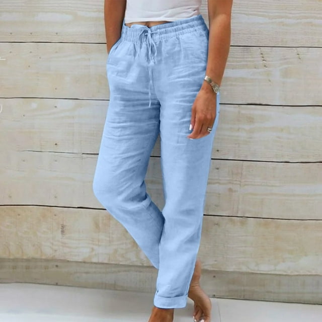 Simua Pantalon en Lin pour Femmes Mode Ample Été Pantalon de Détente