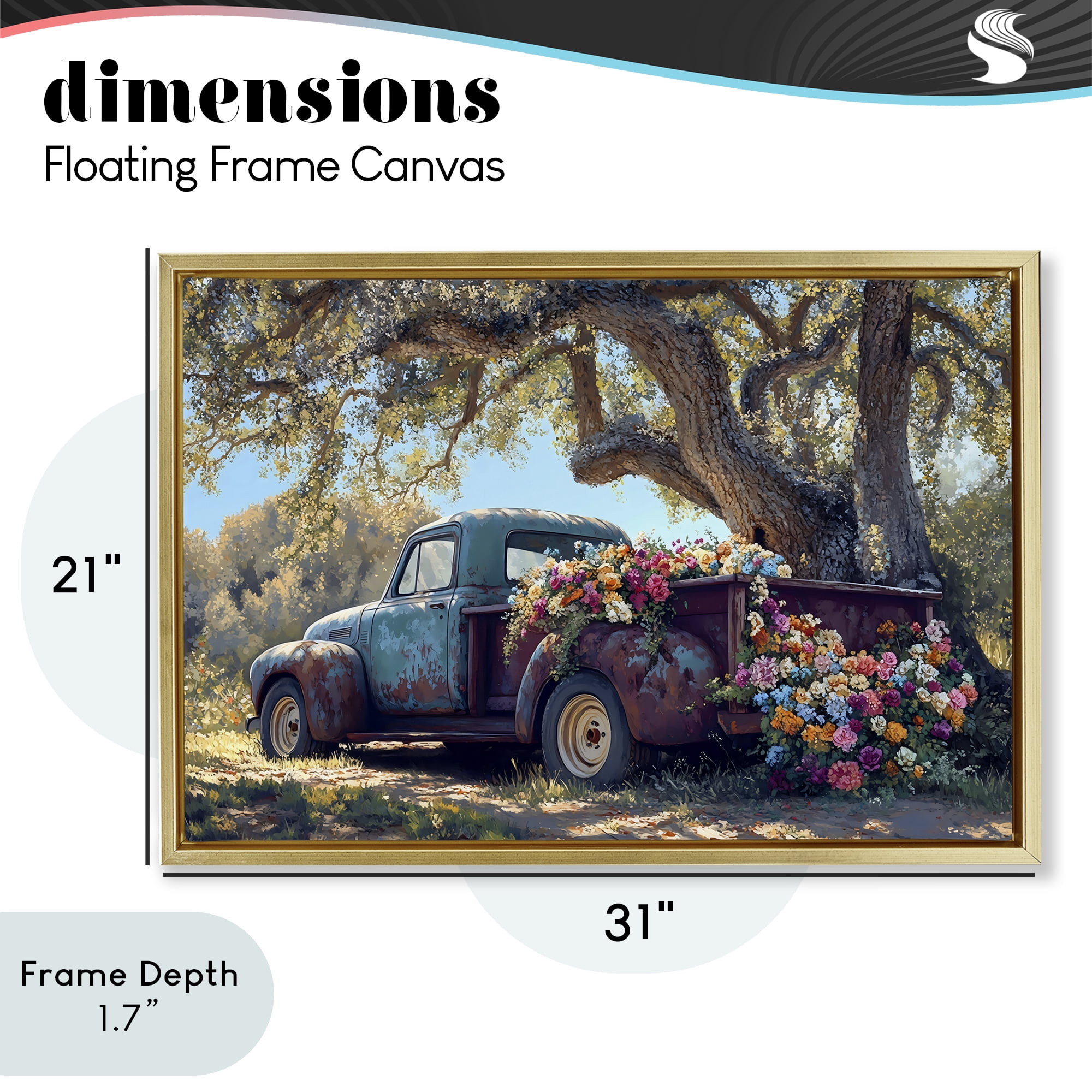 Stupell Industries Repurposed Truck Filled with Flowers Gold Framed Floater Canvas Wall Art, design by Franklyn Gregory
