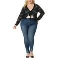 thumbnail image 2 of Agnes Orinda Plus Size Cardigan for Women Lace Bolero Shrug 3/4 Sleeve Tie Front Elegant Bolero Cardigan 2X Black, 2 of 6