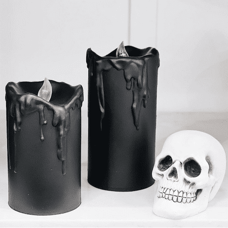 Set of 8 Battery Operated LED Drip Effect Halloween Candlelight Decor, White And Black