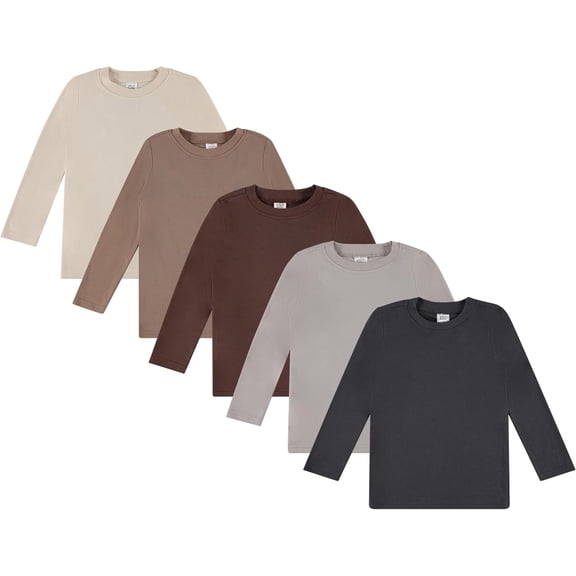 Cudlie 5-Pack Toddler Boys’ Solid Long Sleeve Tees– Five Timeless Cotton Blend Crewnecks in Rich, Modern Colors. Sizes 2T–4T