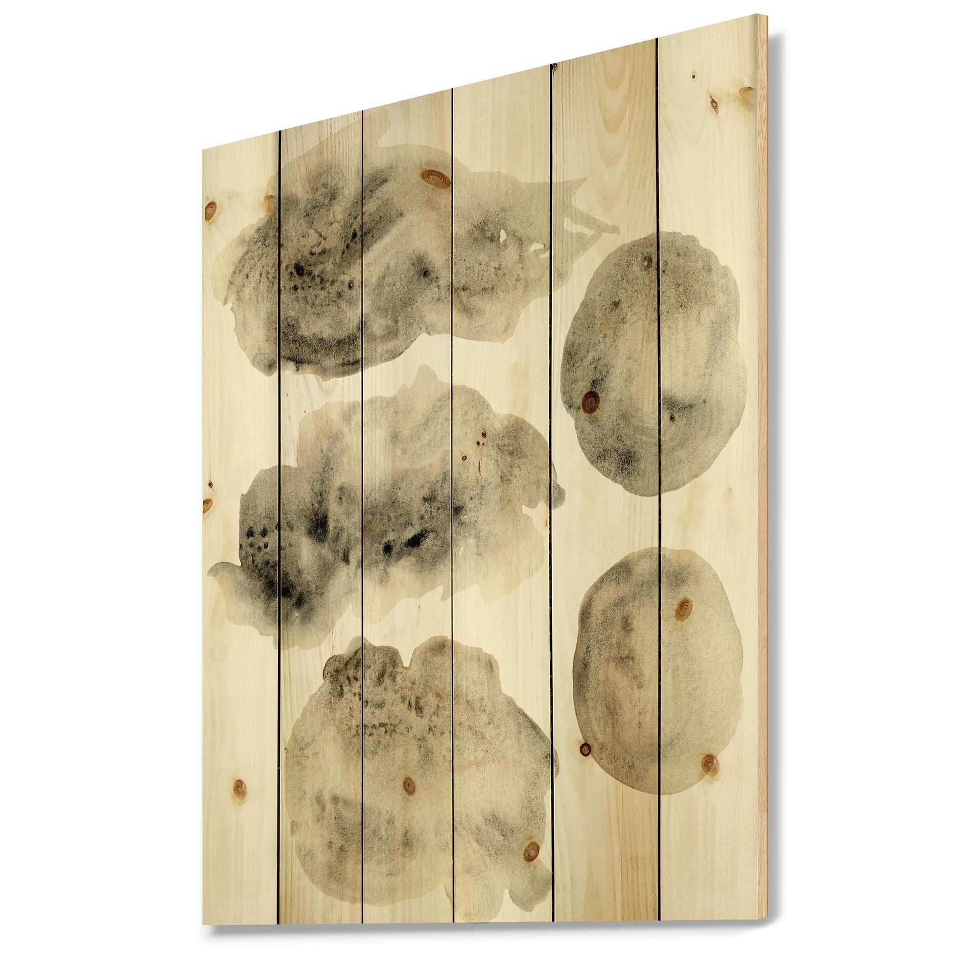 Designart 'Golden Beige and Grey Clouds II' Modern Print on Natural Pine Wood