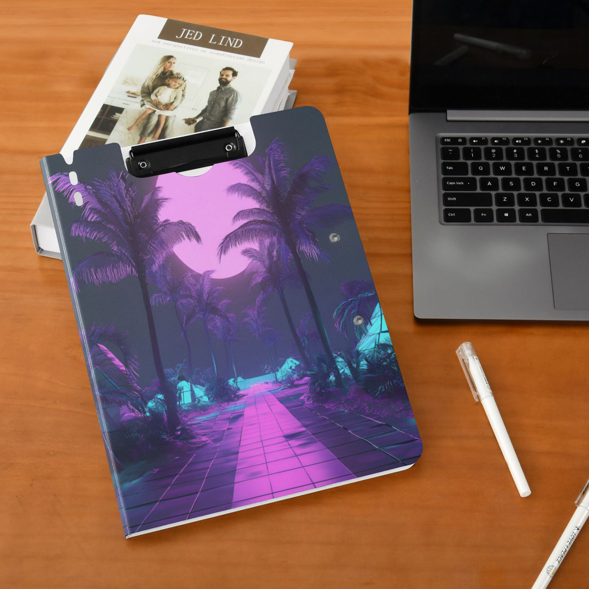 FORMRS A4 Clipboard Folder with Pen Holder Horizontal Foldable School Office Binder, Pink Neon Road