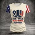 thumbnail image 4 of Domzest 9/11 25th Anniversary Shirt Womens Never Forget Patriotic American Flag Shirt Short Sleeve Crew Neck Tee Beige 2XL, 4 of 6