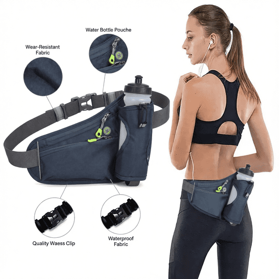 Running Water Bottle Belt with Holder, Hydration Belt for Women and Men, Adjustable Running Waist Pack with Phone Pocket for Walking Hiking Cycling