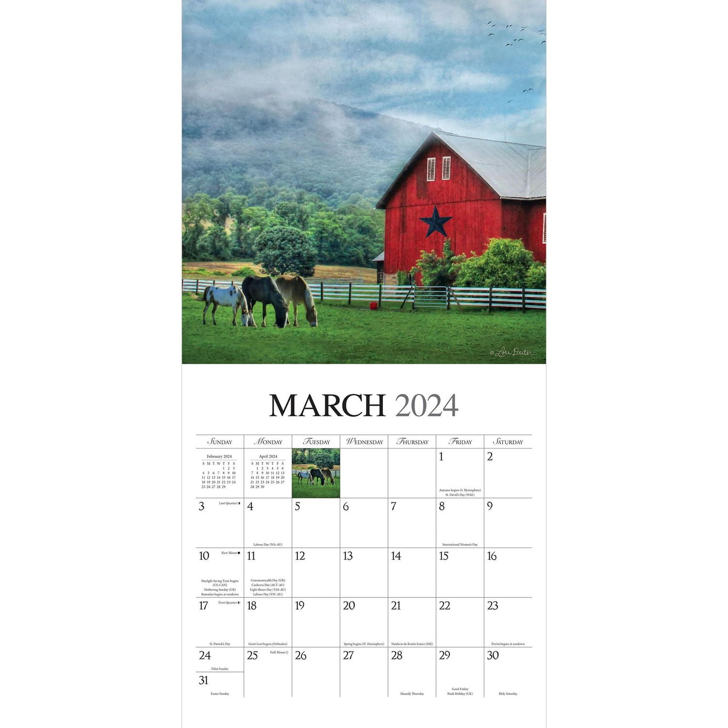 Hopper Studios Beckoning Barns 2024 12x24 Inch Square Wall Calendar, 9781773727943