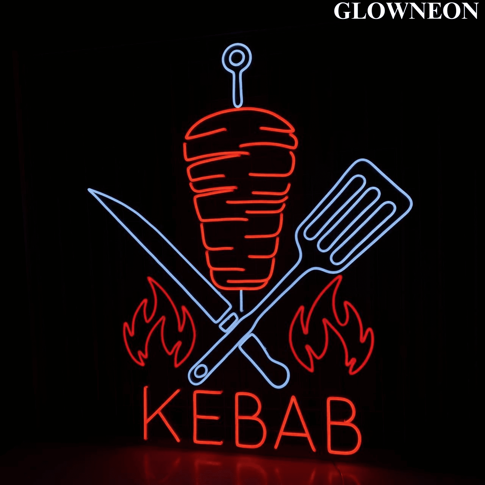 Glowneon Kebab Led Sign, Open Doner Kebab Restaurant Wall Neon Decor