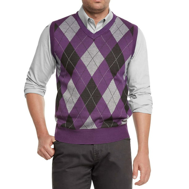 True Rock - True Rock Men's Argyle V-Neck Sweater Vest (Purple/Blk/Gray ...