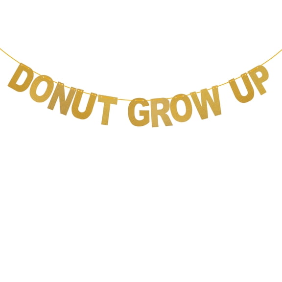 Monyance birthday decorations DONUT GROW UP Gold Glitter Party Banner Birthday Party Bunting Donut Theme Party Decorations(5.51X4.13X0.04Inches)
