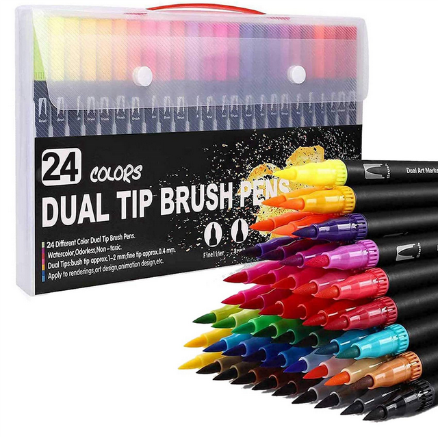 Colouring 48 Colours Dual Brush Felt Tip Art Markers Drawing, Painting, Calligraphy, Colouring Books