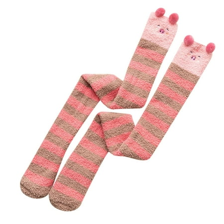 

ZRBYWB Socks Womwn Coral Fleece Socks Over The Knee Thicken Warm Sleeping Towel Striped Socks