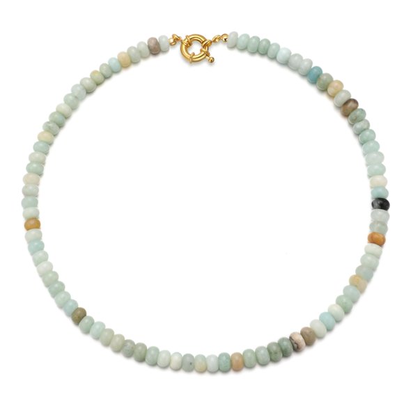 Collar chorfla C-Amazonita hecho a mano con cuentas y piedra preciosa, 39 cm