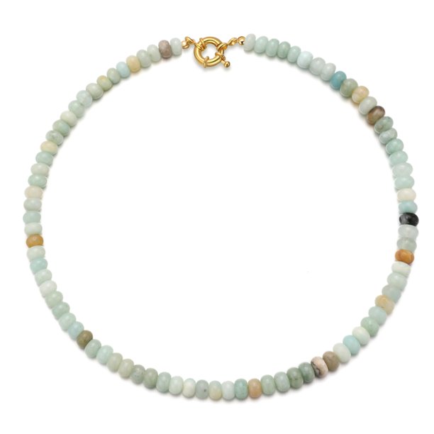 Collar chorfla C-Amazonita hecho a mano con cuentas y piedra preciosa, 39 cm