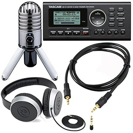 Guitar Studio Bundle Including Tascam GB-10 - USB Guitar/Bass Trainer/Recorder + Samson SR 550 Over-Ear Studio Headphones + Samson Meteor Mic USB Studio Microphone + Auxiliary