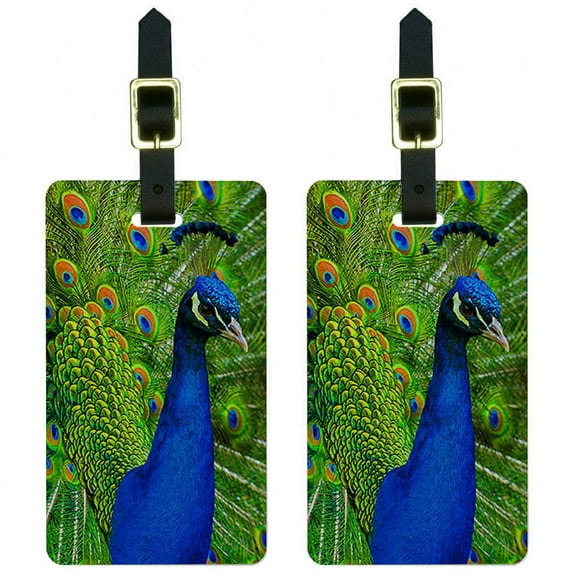 Peacock Feathers Luggage Tags Suitcase Carry-On ID, Set of 2