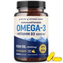 Omega 3 Fish Oil 1280mg with 1000IU Vitamin D3, Heart, Bone & Immune Support, 90 Count