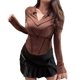 thumbnail image 1 of Primavera otoño mujer camiseta cuello vuelto ajustado manga larga cremallera arriba cuello en V Top para mujeres niñas, 1 of 8