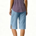 thumbnail image 6 of Womens Bermuda Shorts Cotton Linen Knee Length Elastic Waist Baggy Capris Loose Summer Beach Shorts for Seniors Light Blue XL, 6 of 6
