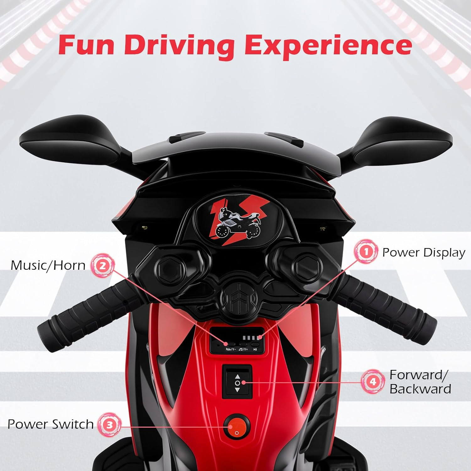 OLAKIDS 6V Kids Motorcycle with Training Wheels, Horn, Music, Headlight for Boys Girls Aged 3+ Years