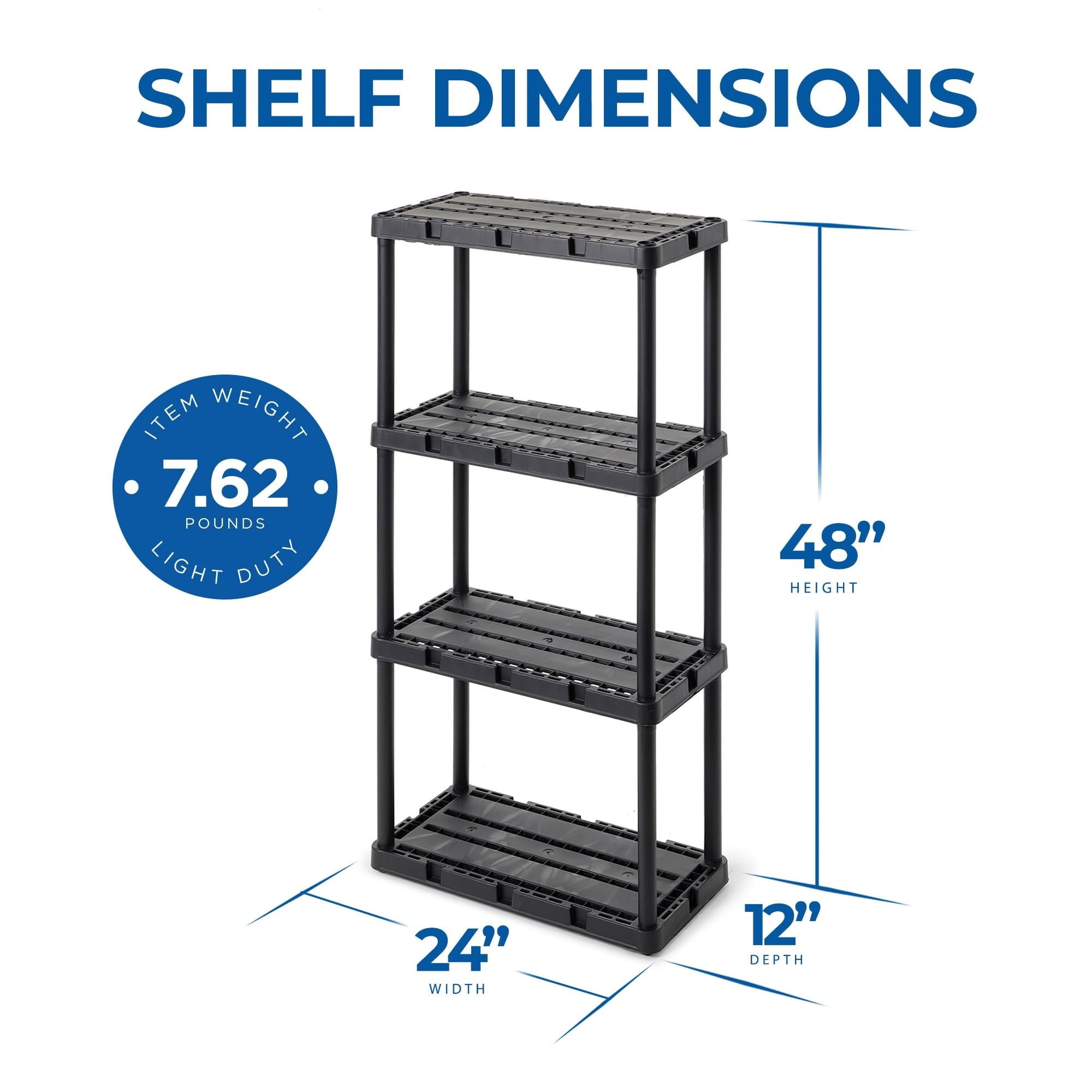 4-Pack Light Duty Storage Shelves, 4-Shelf Ventilated Shelving Rack Organizer for Home, Garage, Basement & Laundry, Black