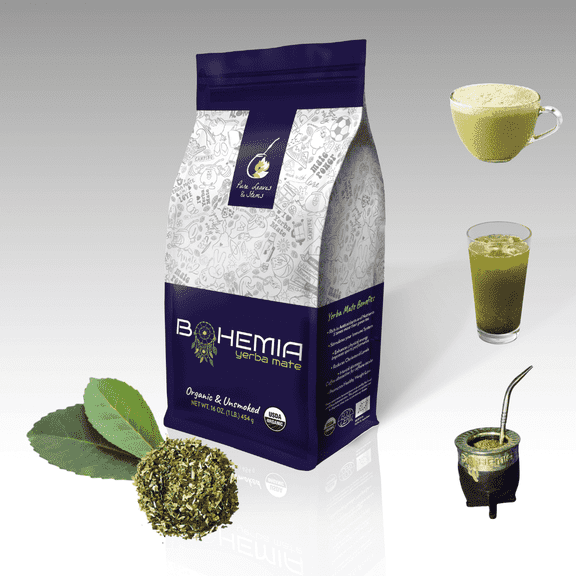 BOHEMIA YERBA MATE Tea Pure Loose Leaf  Stems- USDA Organic & Unsmoked - High Caffeine Tea - Coffee Substitute Energy Booster -1 LB /454 grs